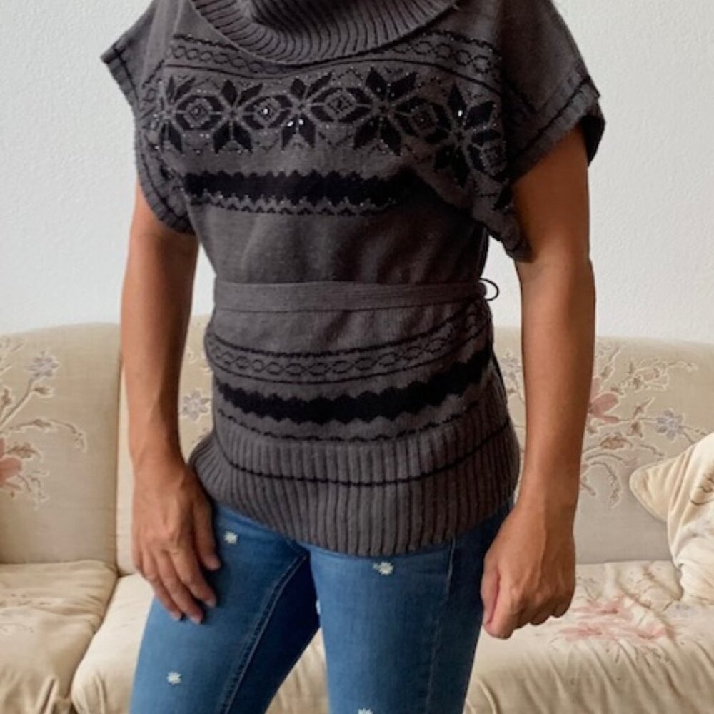 FYLO Black and Grey Oversized Turtleneck Sweater.